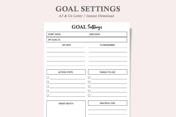 Goal Setting Template Organizer Pages for Designers