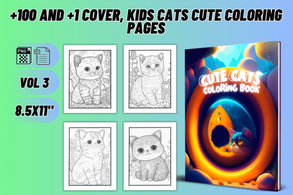 Kids Cats Cute Coloring Pages – VOL 3